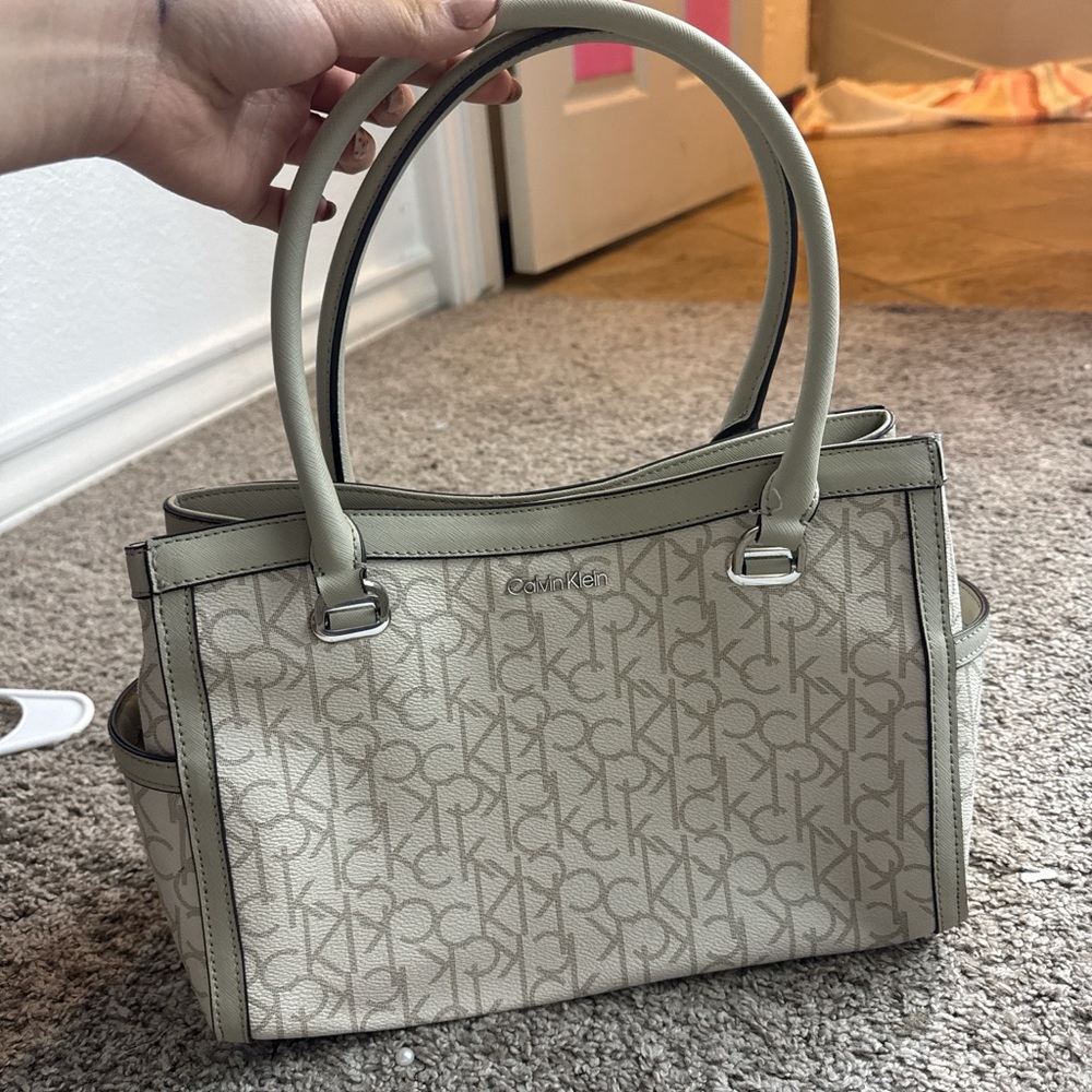 Calvin Klein Cream Monogram Shoulder Bag